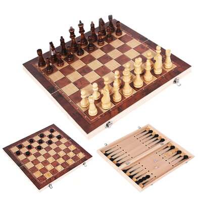 Šachy drevené 3v1 24x24cm