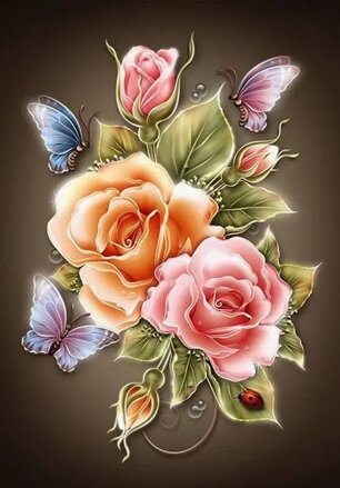 Diamantové maľovanie Ruže s motýľmi D5752